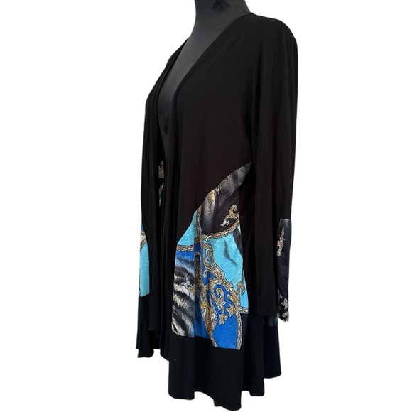 mesmerize Sweaters - Mesmerize Black Draped Cardigan Paisley Blue Accent Long Sleeve Size M